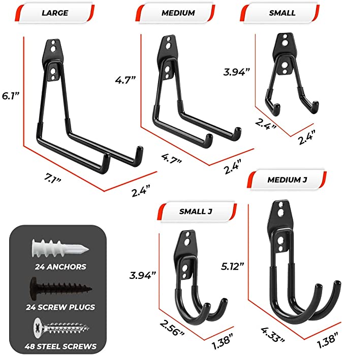 Garage hooks different sizes